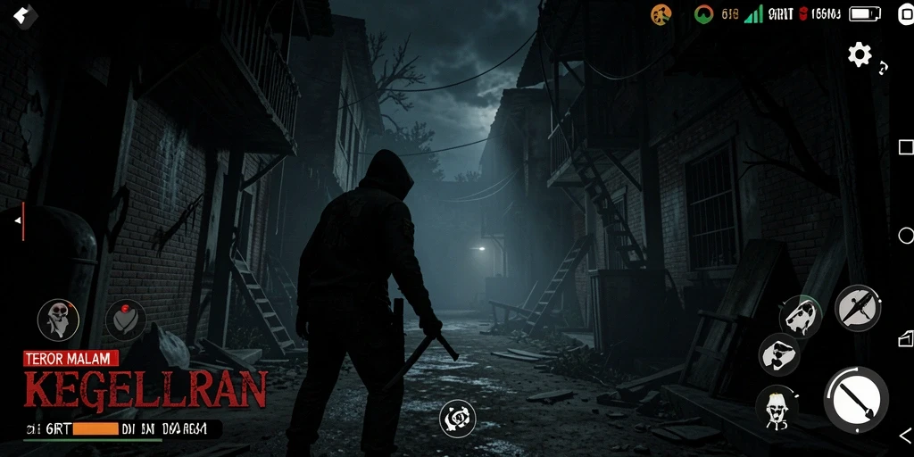 Screenshot gameplay 6RT menampilkan suasana horor yang mendalam.