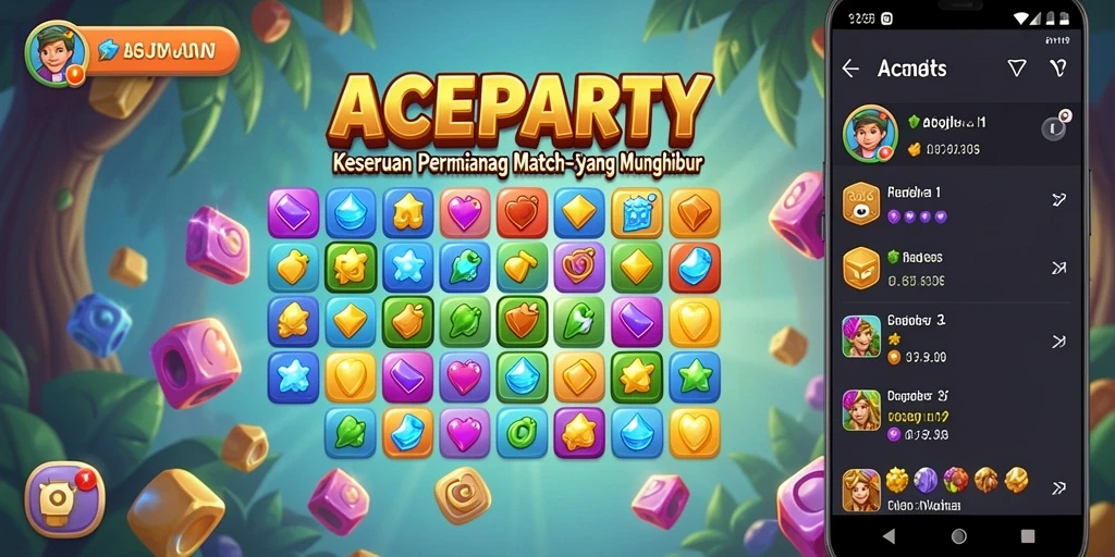 Tampilan gameplay seru ACEPARTY dengan mekanisme Match-3 yang mengasyikkan.