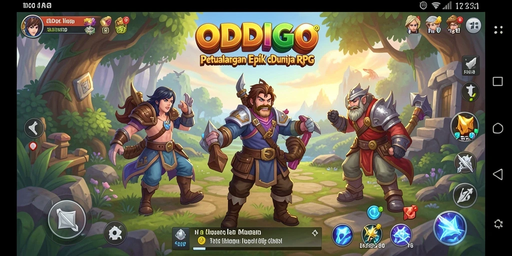 Screenshot utama ODDIGO menunjukkan aksi pertarungan RPG yang mendebarkan.